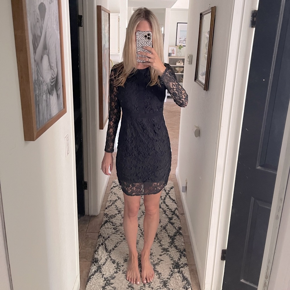 Navy Long Sleeve Lace Mini Dress by Patterson J. Kincaid